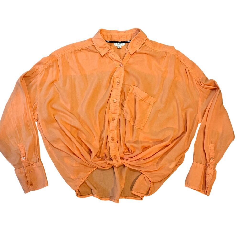 Pilcro Anthropologie Women's Button-Down Ruched Lightweight Relaxed Sz S